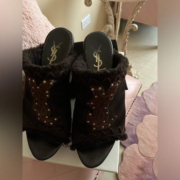 Yves Saint Laurent Shearling & Swede Wooden Vintage Clog🤎 - Picture 5 of 13